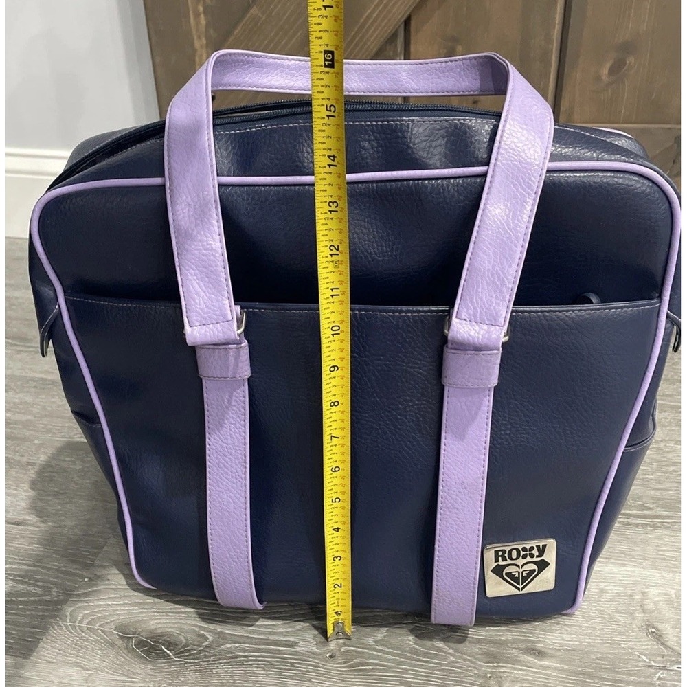 Vintage Roxy Travel Bag Luggage‎ Purple Leather Tote Hawaiian PVC Surf 1990's - Picture 10 of 15